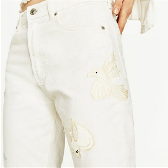 NWT! Zara Vintage High Waist Embroidered Beaded Straight Leg White Jeans Size 4 - Picture 13 of 13